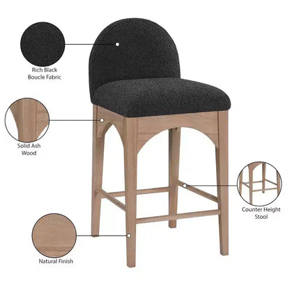 Taburete de cocina de tela bouclé negra, sin brazos, para 1 persona