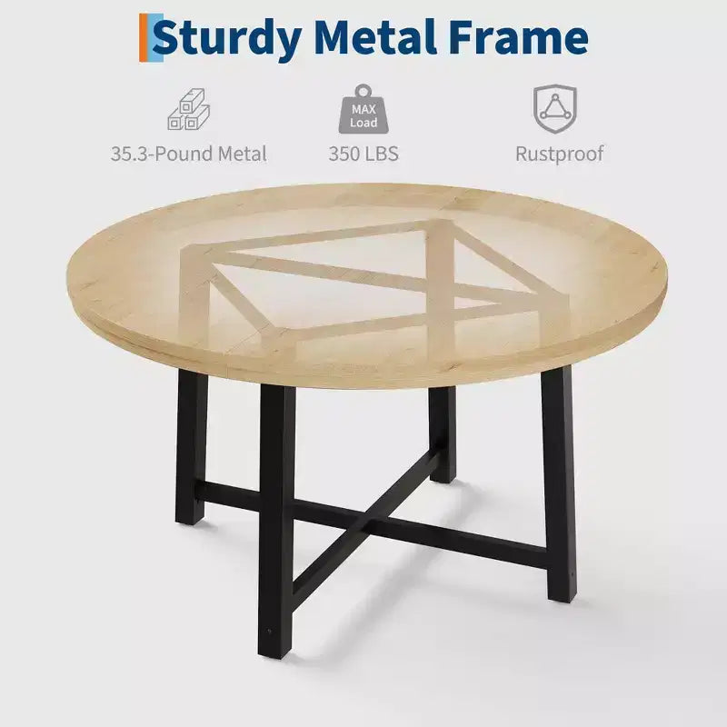 Mesa de comedor redonda de 47", negro/marrón rústico, estilo industrial, capacidad para 4–6 personas