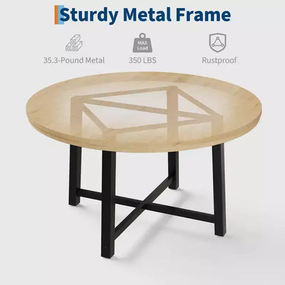 Mesa de comedor redonda de 47", negro/marrón rústico, estilo industrial, capacidad para 4–6 personas