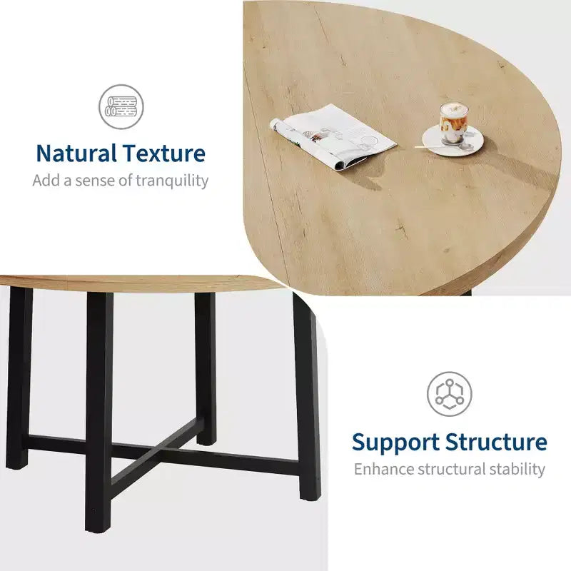 Mesa de comedor redonda de 47", negro/marrón rústico, estilo industrial, capacidad para 4–6 personas
