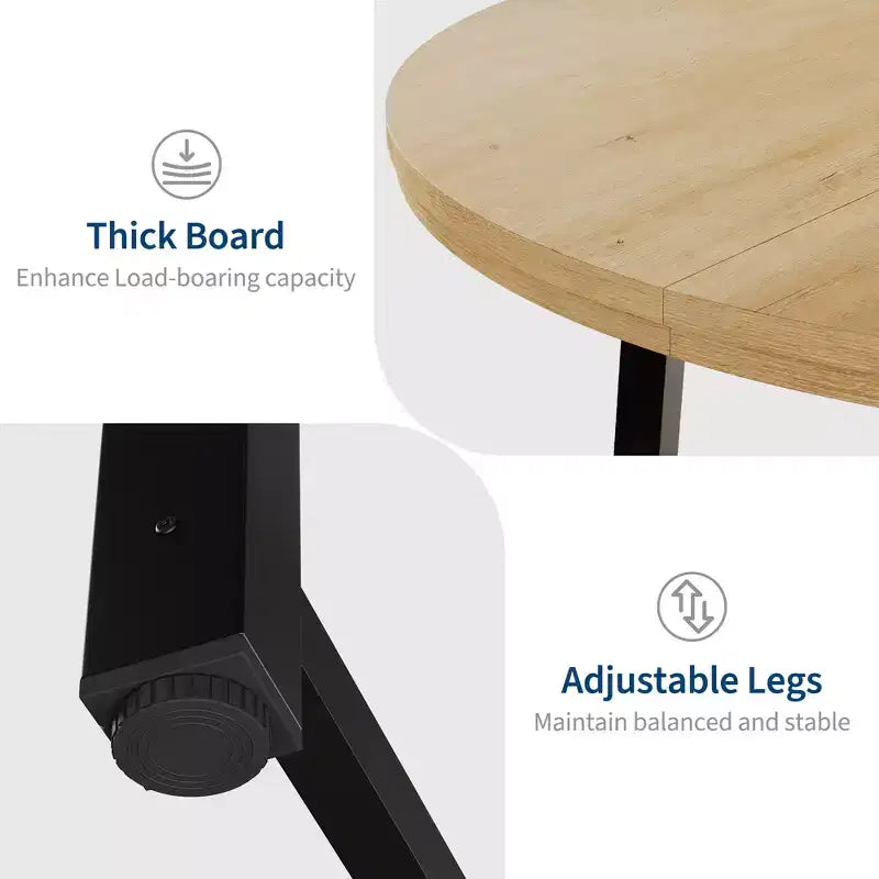 Mesa de comedor redonda de 47", negro/marrón rústico, estilo industrial, capacidad para 4–6 personas