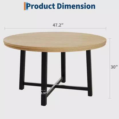 Mesa de comedor redonda de 47", negro/marrón rústico, estilo industrial, capacidad para 4–6 personas