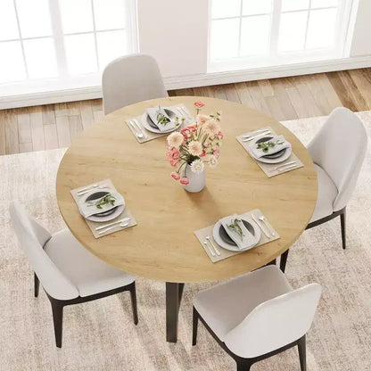 Mesa de comedor redonda de 47", negro/marrón rústico, estilo industrial, capacidad para 4–6 personas