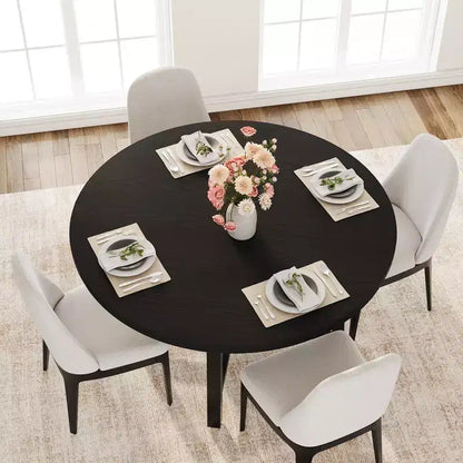 Mesa de comedor redonda de 47", negro/marrón rústico, estilo industrial, capacidad para 4–6 personas