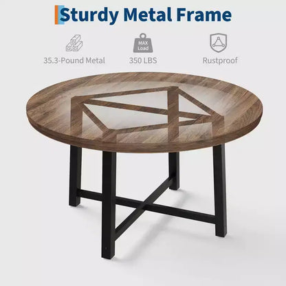 Mesa de comedor redonda de 47", negro/marrón rústico, estilo industrial, capacidad para 4–6 personas