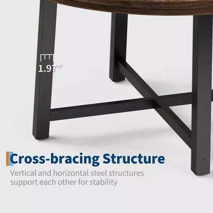 Mesa de comedor redonda de 47", negro/marrón rústico, estilo industrial, capacidad para 4–6 personas