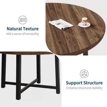 Mesa de comedor redonda de 47", negro/marrón rústico, estilo industrial, capacidad para 4–6 personas