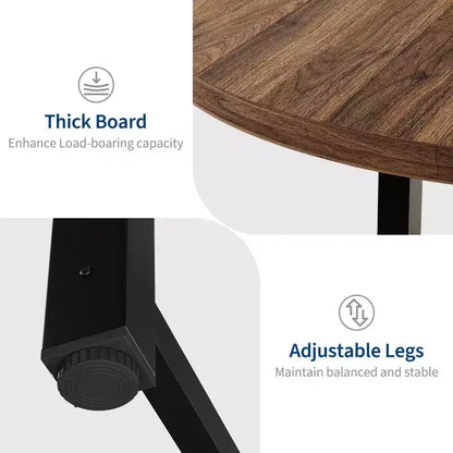 Mesa de comedor redonda de 47", negro/marrón rústico, estilo industrial, capacidad para 4–6 personas