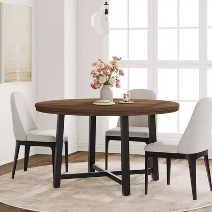 Mesa de comedor redonda de 47", negro/marrón rústico, estilo industrial, capacidad para 4–6 personas