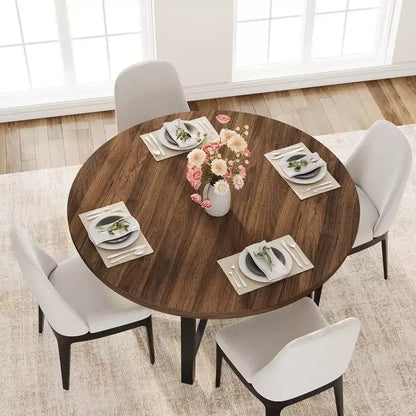 Mesa de comedor redonda de 47", negro/marrón rústico, estilo industrial, capacidad para 4–6 personas