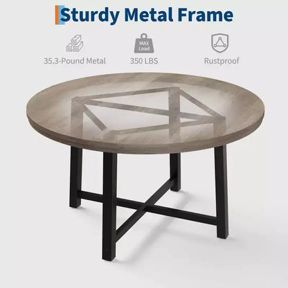 Mesa de comedor redonda de 47", negro/marrón rústico, estilo industrial, capacidad para 4–6 personas