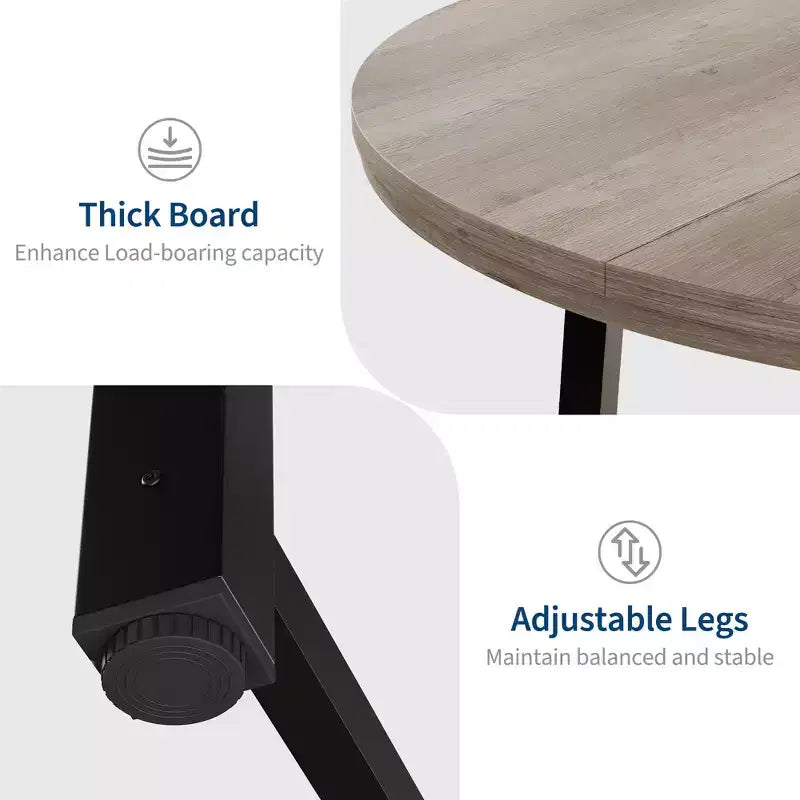 Mesa de comedor redonda de 47", negro/marrón rústico, estilo industrial, capacidad para 4–6 personas