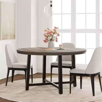 Mesa de comedor redonda de 47", negro/marrón rústico, estilo industrial, capacidad para 4–6 personas