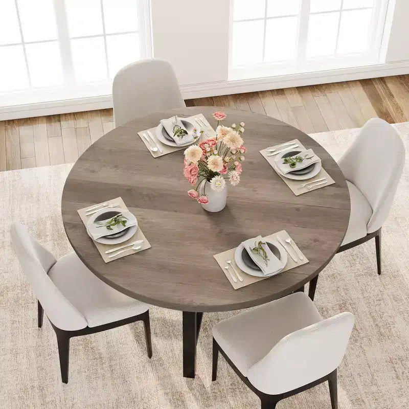 Mesa de comedor redonda de 47", negro/marrón rústico, estilo industrial, capacidad para 4–6 personas