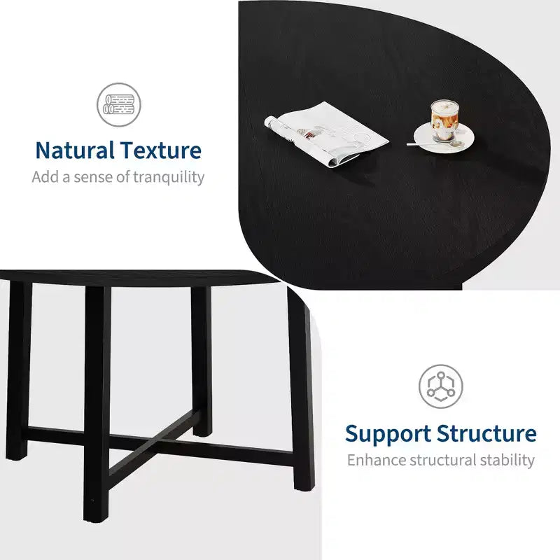 Mesa de comedor redonda de 47", negro/marrón rústico, estilo industrial, capacidad para 4–6 personas