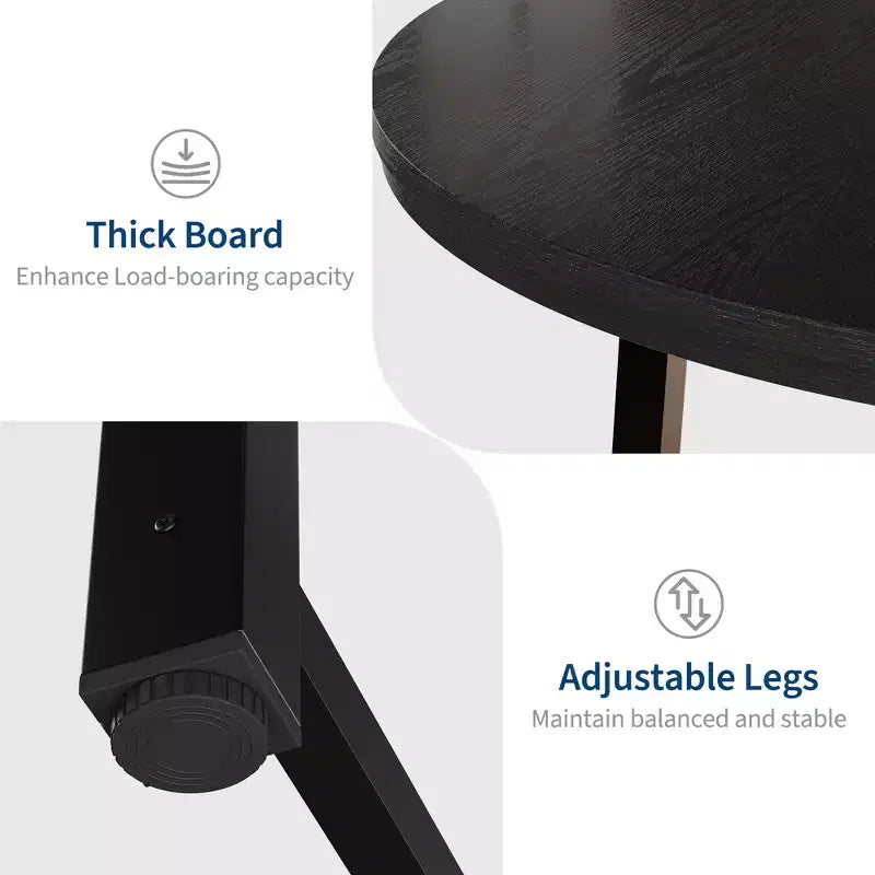 Mesa de comedor redonda de 47", negro/marrón rústico, estilo industrial, capacidad para 4–6 personas