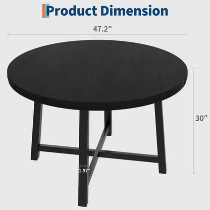 Mesa de comedor redonda de 47", negro/marrón rústico, estilo industrial, capacidad para 4–6 personas
