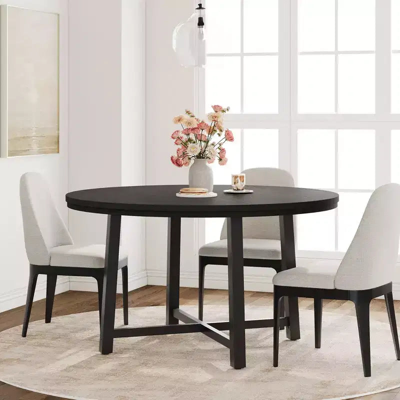 Mesa de comedor redonda de 47", negro/marrón rústico, estilo industrial, capacidad para 4–6 personas