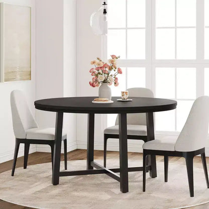 Mesa de comedor redonda de 47", negro/marrón rústico, estilo industrial, capacidad para 4–6 personas