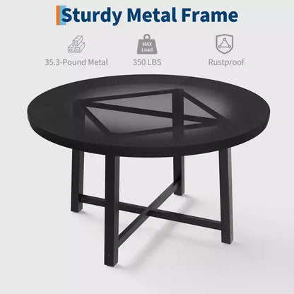 Mesa de comedor redonda de 47", negro/marrón rústico, estilo industrial, capacidad para 4–6 personas