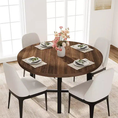 Mesa de comedor redonda de 47", negro/marrón rústico, estilo industrial, capacidad para 4–6 personas