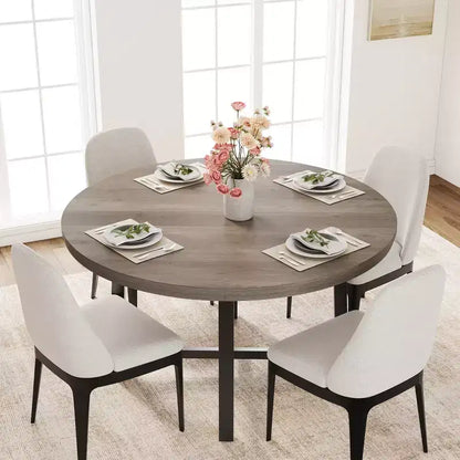 Mesa de comedor redonda de 47", negro/marrón rústico, estilo industrial, capacidad para 4–6 personas