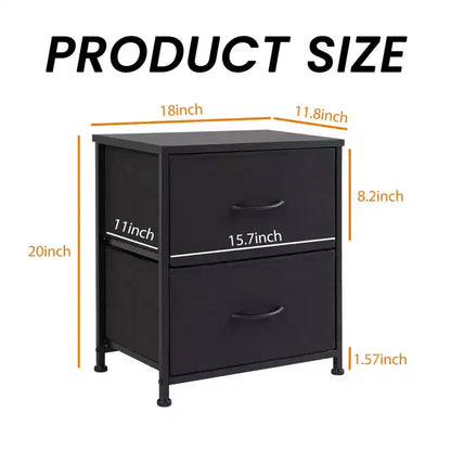 Cómoda de tela negra/marrón/gris con estructura de acero – Cajonera de 2 cajones, montaje para 1 persona