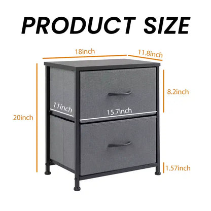 Cómoda de tela negra/marrón/gris con estructura de acero – Cajonera de 2 cajones, montaje para 1 persona
