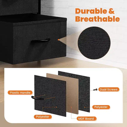 Cómoda de tela negra/marrón/gris con estructura de acero – Cajonera de 2 cajones, montaje para 1 persona