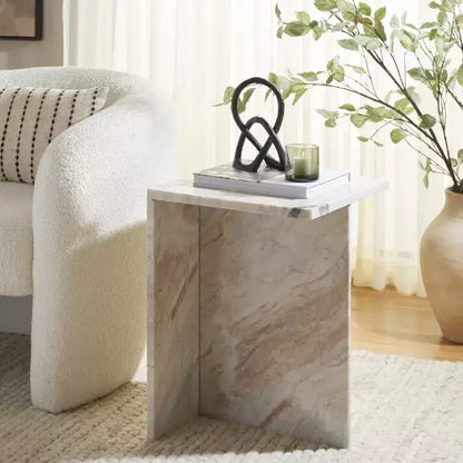 Mesa auxiliar de mármol gris con acento cuadrado, 1 pieza