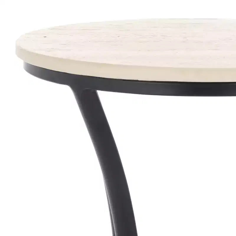 Mesa auxiliar redonda de mármol beige y hierro negro, 1 asiento, 40,6 cm de ancho x 61 cm de alto