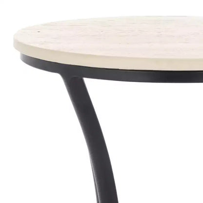 Mesa auxiliar redonda de mármol beige y hierro negro, 1 asiento, 40,6 cm de ancho x 61 cm de alto