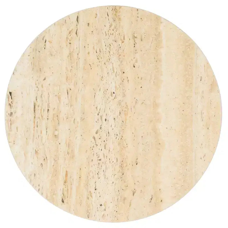 Mesa auxiliar redonda de mármol beige y hierro negro, 1 asiento, 40,6 cm de ancho x 61 cm de alto