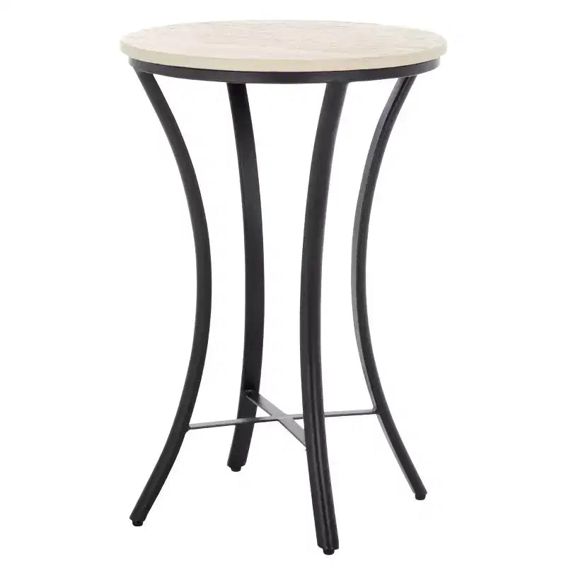 Mesa auxiliar redonda de mármol beige y hierro negro, 1 asiento, 40,6 cm de ancho x 61 cm de alto