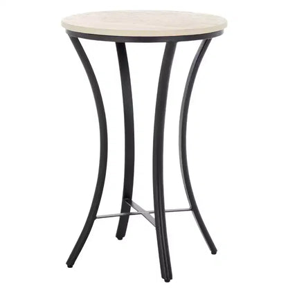 Mesa auxiliar redonda de mármol beige y hierro negro, 1 asiento, 40,6 cm de ancho x 61 cm de alto
