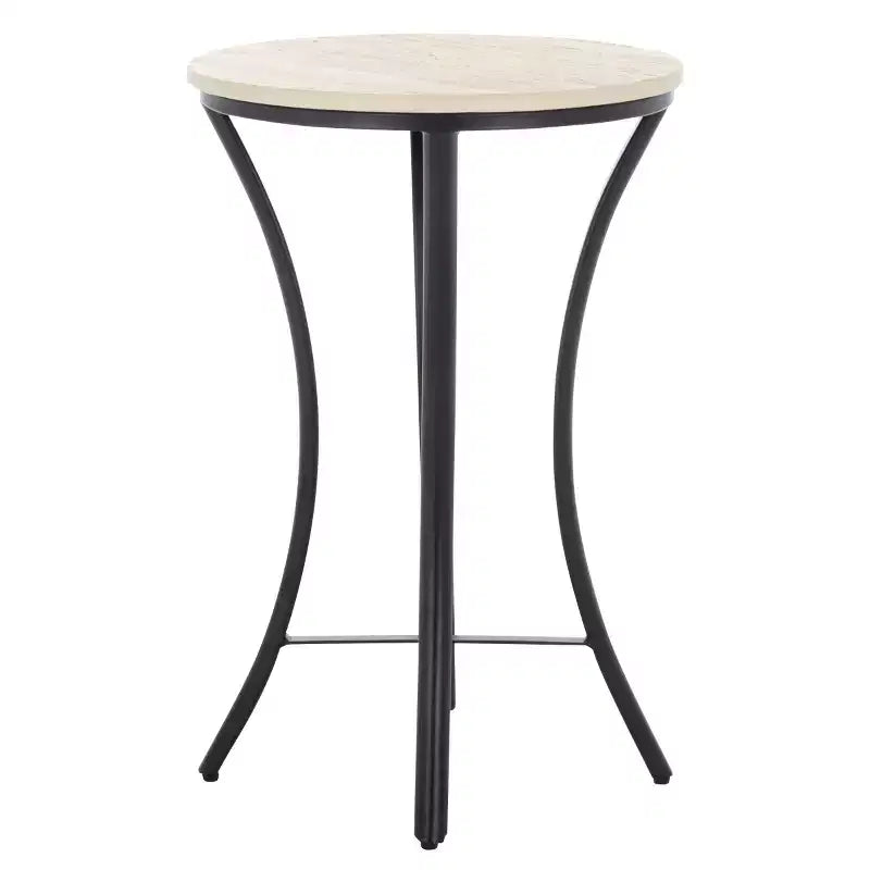 Mesa auxiliar redonda de mármol beige y hierro negro, 1 asiento, 40,6 cm de ancho x 61 cm de alto