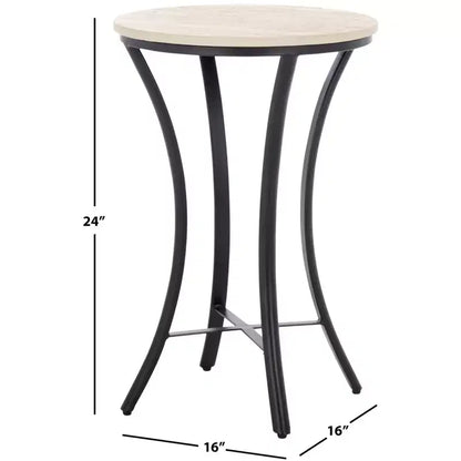 Mesa auxiliar redonda de mármol beige y hierro negro, 1 asiento, 40,6 cm de ancho x 61 cm de alto