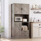 Pantry Cabinet with 2 Drawers and Open Shelves, Tall Freestanding Kitchen Pantry Cabinet with Microwave Shelf, Kitchen Hutch