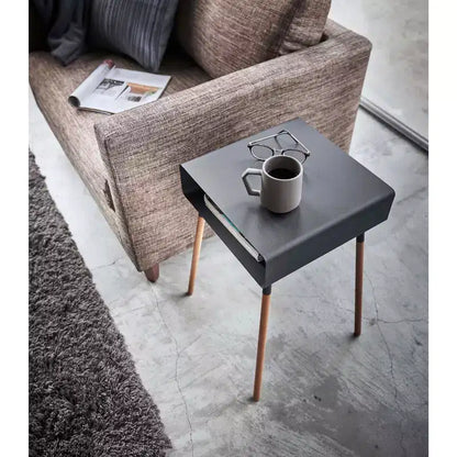 Mesa Auxiliar Alta Blanca/Negra con Estante de Almacenamiento, Acero + Madera, Individual