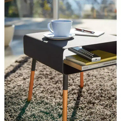 Mesa Auxiliar Alta Blanca/Negra con Estante de Almacenamiento, Acero + Madera, Individual