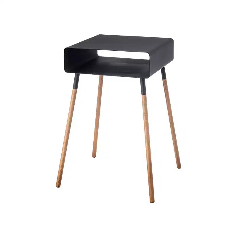 Mesa Auxiliar Alta Blanca/Negra con Estante de Almacenamiento, Acero + Madera, Individual