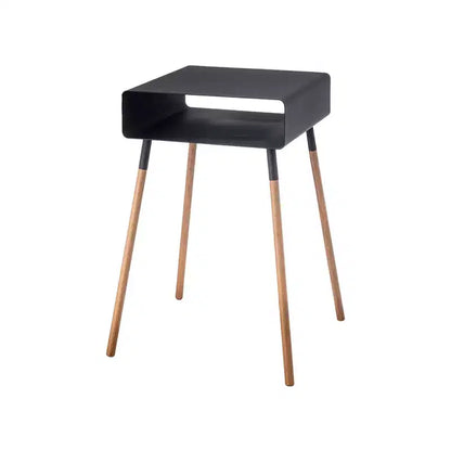 Mesa Auxiliar Alta Blanca/Negra con Estante de Almacenamiento, Acero + Madera, Individual