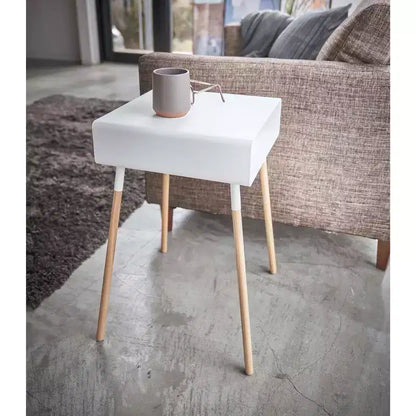 Mesa Auxiliar Alta Blanca/Negra con Estante de Almacenamiento, Acero + Madera, Individual