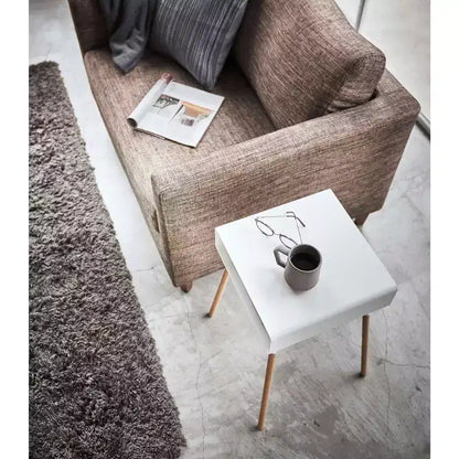 Mesa Auxiliar Alta Blanca/Negra con Estante de Almacenamiento, Acero + Madera, Individual
