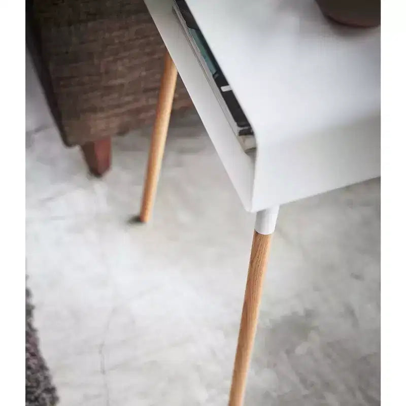 Mesa Auxiliar Alta Blanca/Negra con Estante de Almacenamiento, Acero + Madera, Individual