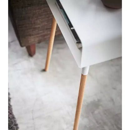 Mesa Auxiliar Alta Blanca/Negra con Estante de Almacenamiento, Acero + Madera, Individual