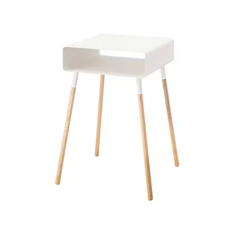 Mesa Auxiliar Alta Blanca/Negra con Estante de Almacenamiento, Acero + Madera, Individual