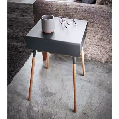 Mesa Auxiliar Alta Blanca/Negra con Estante de Almacenamiento, Acero + Madera, Individual