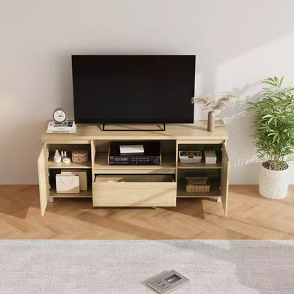 Mueble de TV de ratán y madera, 2 puertas con cajón, para televisores de hasta 70 pulgadas
