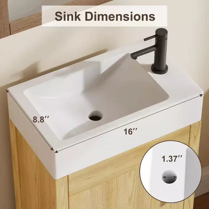Tocador de baño gris/natural de 16" con lavabo – Gabinete de 2 puertas y cajón, Individual